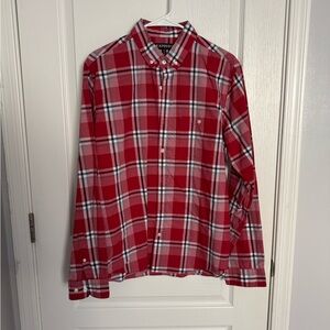 Express Red and White Casual Button Down Shirt. Great condition, no smoking.